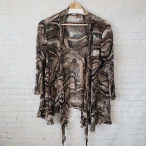 Alberto Malakai Lagenlook Crinkle Open Front Top Layer Size M Brown Whimsigoth